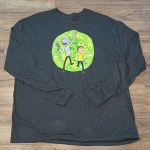 RICK AND MORTY Adult Swim Size 2X Charcoal New Men's Long Sleeve Shirt